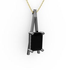 Şovale Kolye - Siyah zirkon 925 ayar siyah rodyum kaplama gümüş kolye (40 cm altın rolo zincir) #1n3dj0