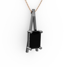 Şovale Kolye - Siyah zirkon 925 ayar siyah rodyum kaplama gümüş kolye (40 cm rose altın rolo zincir) #1szf9i