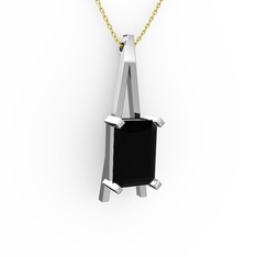 Şovale Kolye - Siyah zirkon 8 ayar beyaz altın kolye (40 cm altın rolo zincir) #56qsfq