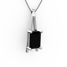 Şovale Kolye - Siyah zirkon 925 ayar gümüş kolye (40 cm gümüş rolo zincir) #9jamrr
