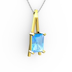 Şovale Kolye - Akuamarin 18 ayar altın kolye (40 cm gümüş rolo zincir) #iodepx