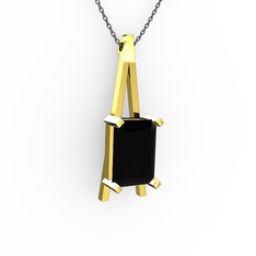 Şovale Kolye - Siyah zirkon 18 ayar altın kolye (40 cm gümüş rolo zincir) #xfs28q