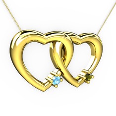 İkili Kalp Kolye - Akuamarin ve peridot 8 ayar altın kolye (40 cm altın rolo zincir) #11dn8r