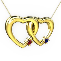 İkili Kalp Kolye - Garnet ve lab safir 14 ayar altın kolye (40 cm altın rolo zincir) #18yurhq