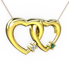 İkili Kalp Kolye - Pırlanta ve yeşil kuvars 18 ayar altın kolye (0.036 karat, 40 cm rose altın rolo zincir) #1em67sg