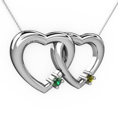 İkili Kalp Kolye - Yeşil kuvars ve peridot 18 ayar beyaz altın kolye (40 cm beyaz altın rolo zincir) #1esfk4y