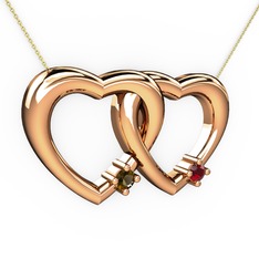 İkili Kalp Kolye - Dumanlı kuvars ve garnet 18 ayar rose altın kolye (40 cm gümüş rolo zincir) #1f6d3vo