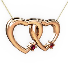 İkili Kalp Kolye - Rodolit garnet ve garnet 14 ayar rose altın kolye (40 cm altın rolo zincir) #1kveduh