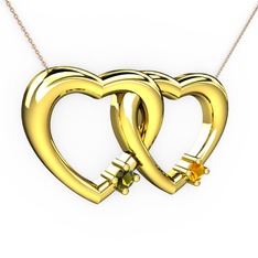 İkili Kalp Kolye - Peridot ve sitrin 8 ayar altın kolye (40 cm rose altın rolo zincir) #1lynb95