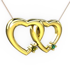 İkili Kalp Kolye - Peridot ve yeşil kuvars 8 ayar altın kolye (40 cm rose altın rolo zincir) #1n4a04e