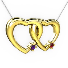 İkili Kalp Kolye - Ametist ve garnet 14 ayar altın kolye (40 cm beyaz altın rolo zincir) #1qyzww8
