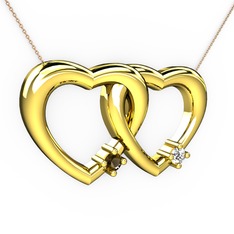 İkili Kalp Kolye - Dumanlı kuvars ve pırlanta 18 ayar altın kolye (0.036 karat, 40 cm rose altın rolo zincir) #1r1euto