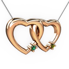 İkili Kalp Kolye - Yeşil kuvars ve peridot 8 ayar rose altın kolye (40 cm gümüş rolo zincir) #1t08n27