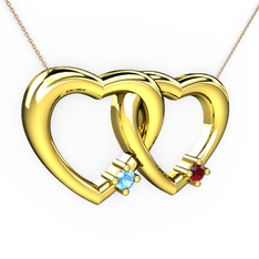 İkili Kalp Kolye - Akuamarin ve garnet 14 ayar altın kolye (40 cm rose altın rolo zincir) #daah4v