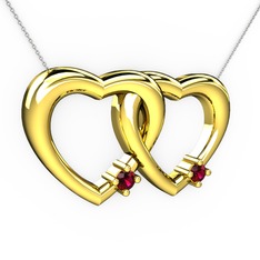 İkili Kalp Kolye - Rodolit garnet 14 ayar altın kolye (40 cm beyaz altın rolo zincir) #ivc0xo