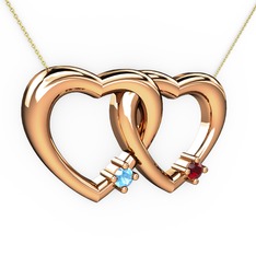 İkili Kalp Kolye - Akuamarin ve garnet 14 ayar rose altın kolye (40 cm gümüş rolo zincir) #pnqg4m