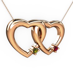 İkili Kalp Kolye - Peridot ve rodolit garnet 8 ayar rose altın kolye (40 cm gümüş rolo zincir) #sjz3hd
