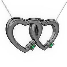 İkili Kalp Kolye - Yeşil kuvars 925 ayar siyah rodyum kaplama gümüş kolye (40 cm beyaz altın rolo zincir) #vqmvhj