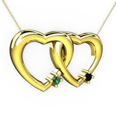 İkili Kalp Kolye - Yeşil kuvars ve siyah zirkon 18 ayar altın kolye (40 cm altın rolo zincir) #wuha1q