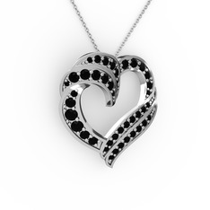Kalp Kolye - Siyah zirkon 14 ayar beyaz altın kolye (40 cm beyaz altın rolo zincir) #11r41k5