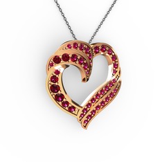 Kalp Kolye - Rodolit garnet 18 ayar rose altın kolye (40 cm gümüş rolo zincir) #12ddj3a