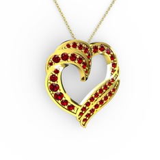 Kalp Kolye - Garnet 8 ayar altın kolye (40 cm altın rolo zincir) #1354cmc