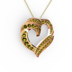 Kalp Kolye - Peridot 8 ayar rose altın kolye (40 cm altın rolo zincir) #141bs98