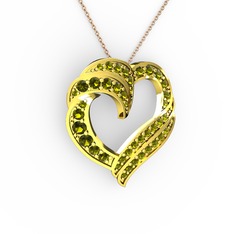 Kalp Kolye - Peridot 18 ayar altın kolye (40 cm rose altın rolo zincir) #14frbgy