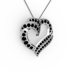 Kalp Kolye - Siyah zirkon 8 ayar beyaz altın kolye (40 cm gümüş rolo zincir) #17dxrgn