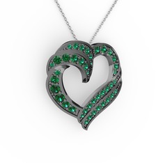 Kalp Kolye - Yeşil kuvars 925 ayar siyah rodyum kaplama gümüş kolye (40 cm beyaz altın rolo zincir) #17yekur