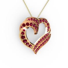 Kalp Kolye - Rodolit garnet 925 ayar rose altın kaplama gümüş kolye (40 cm altın rolo zincir) #1am0duq