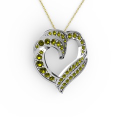 Kalp Kolye - Peridot 14 ayar beyaz altın kolye (40 cm gümüş rolo zincir) #1dquvzh
