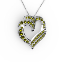 Kalp Kolye - Peridot 18 ayar beyaz altın kolye (40 cm beyaz altın rolo zincir) #1dyhm6f