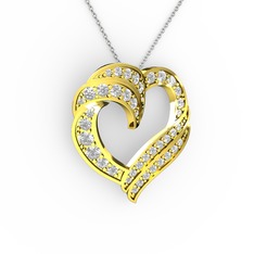 Kalp Kolye - Beyaz zirkon 8 ayar altın kolye (40 cm gümüş rolo zincir) #1izoc6u
