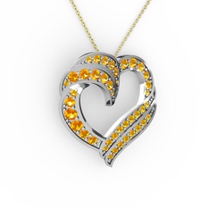 Kalp Kolye - Sitrin 8 ayar beyaz altın kolye (40 cm gümüş rolo zincir) #1j2347a