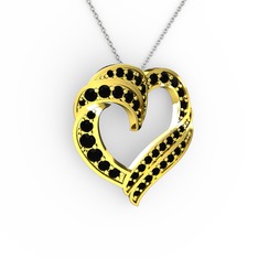 Kalp Kolye - Siyah zirkon 18 ayar altın kolye (40 cm gümüş rolo zincir) #1nt8do5