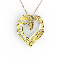 Kalp Kolye - Beyaz zirkon 14 ayar altın kolye (40 cm rose altın rolo zincir) #1qdafki