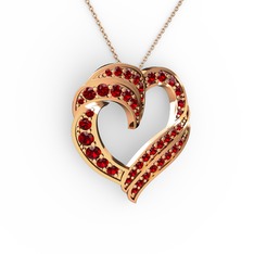 Kalp Kolye - Garnet 14 ayar rose altın kolye (40 cm gümüş rolo zincir) #1qgrcu7