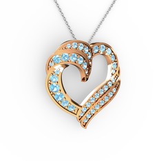 Kalp Kolye - Akuamarin 18 ayar rose altın kolye (40 cm beyaz altın rolo zincir) #1rdmary