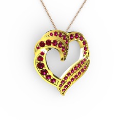 Kalp Kolye - Rodolit garnet 8 ayar altın kolye (40 cm rose altın rolo zincir) #1rrlocx
