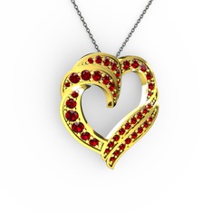 Kalp Kolye - Garnet 14 ayar altın kolye (40 cm gümüş rolo zincir) #1sfcrno