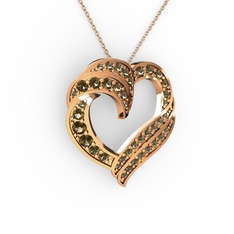 Kalp Kolye - Dumanlı kuvars 14 ayar rose altın kolye (40 cm rose altın rolo zincir) #1skica8