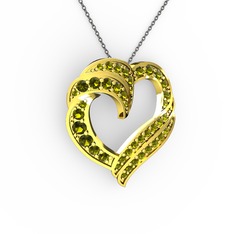 Kalp Kolye - Peridot 18 ayar altın kolye (40 cm gümüş rolo zincir) #1uv5tav