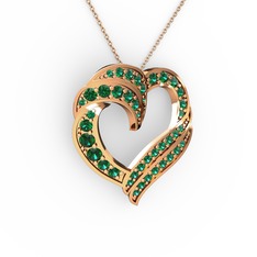 Kalp Kolye - Yeşil kuvars 18 ayar rose altın kolye (40 cm gümüş rolo zincir) #1w1mhc3