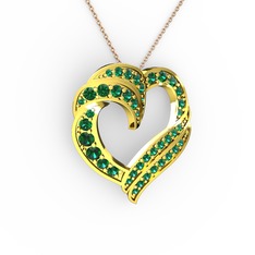 Kalp Kolye - Yeşil kuvars 8 ayar altın kolye (40 cm gümüş rolo zincir) #1xw66i9