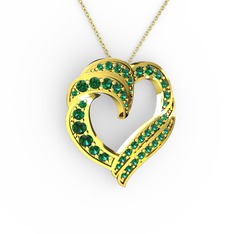 Kalp Kolye - Yeşil kuvars 8 ayar altın kolye (40 cm altın rolo zincir) #2otg95