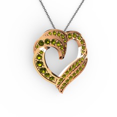 Kalp Kolye - Peridot 18 ayar rose altın kolye (40 cm gümüş rolo zincir) #6gf9u8