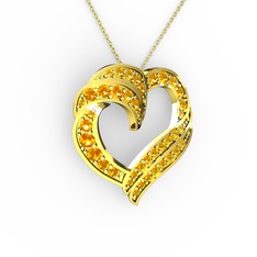 Kalp Kolye - Sitrin 18 ayar altın kolye (40 cm altın rolo zincir) #833lnc