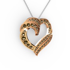 Kalp Kolye - Dumanlı kuvars 925 ayar rose altın kaplama gümüş kolye (40 cm beyaz altın rolo zincir) #h3wko3