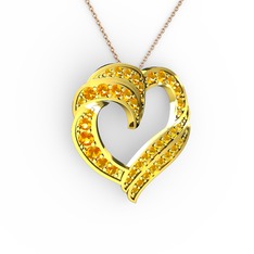 Kalp Kolye - Sitrin 8 ayar altın kolye (40 cm rose altın rolo zincir) #k0dhuy